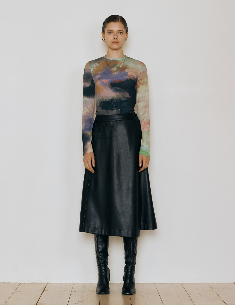 Vegan Leather Wrap Skirt_Black