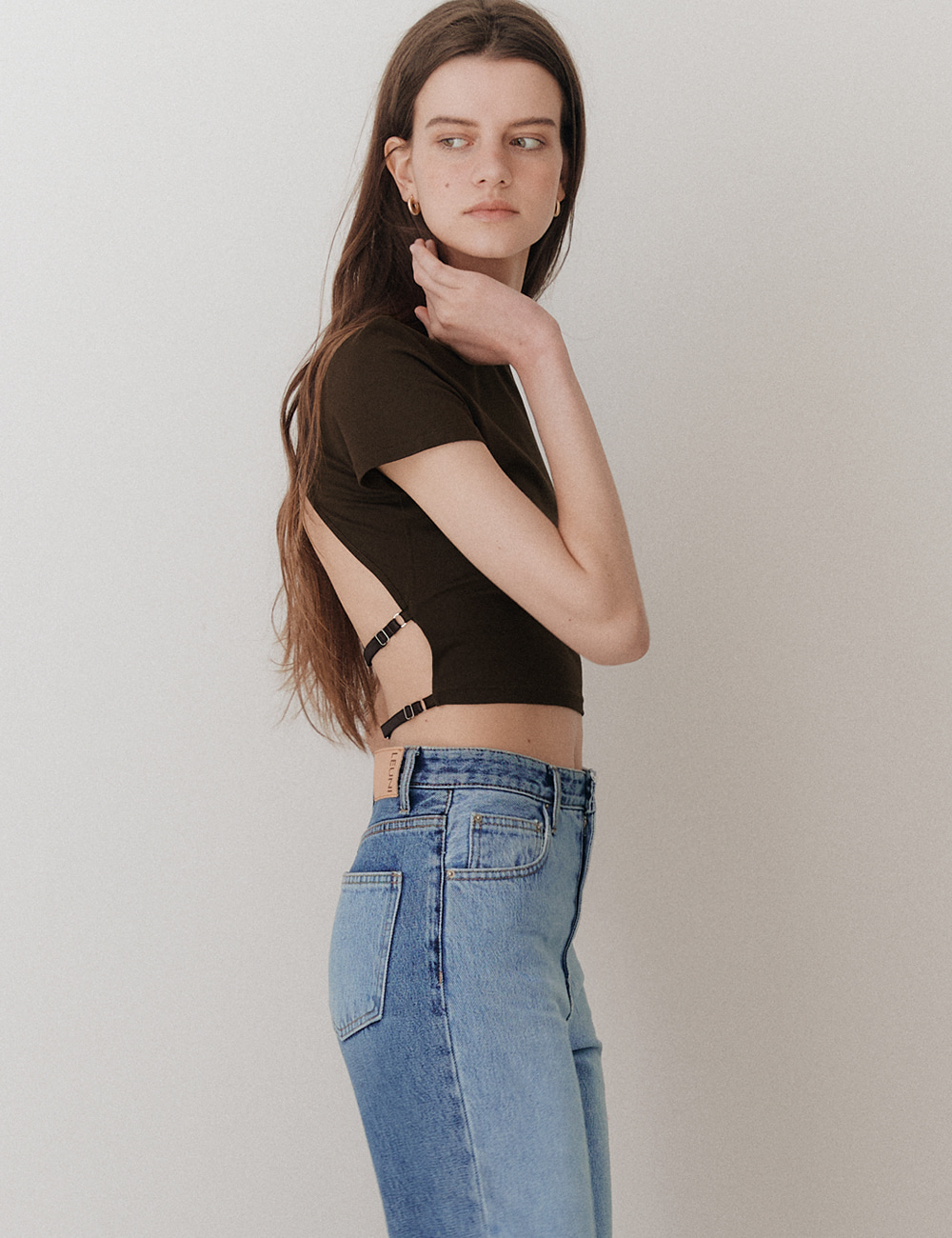 Double Strap Backless Crop Top_Brown