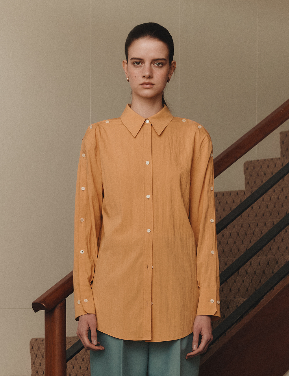 Button Up Sleeve Shirts_Orange