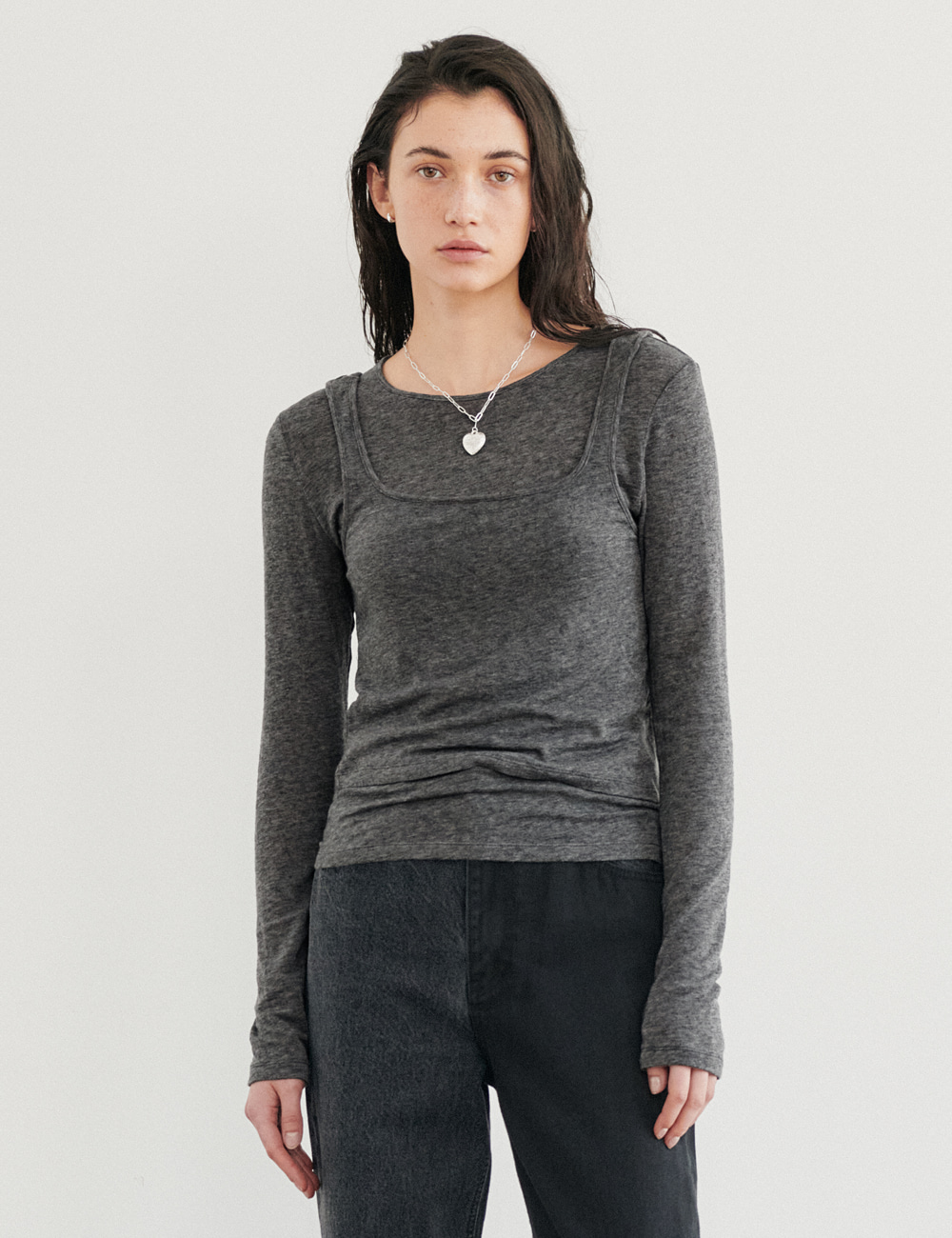 Wool Long Sleeve Cami Set_Dark Grey