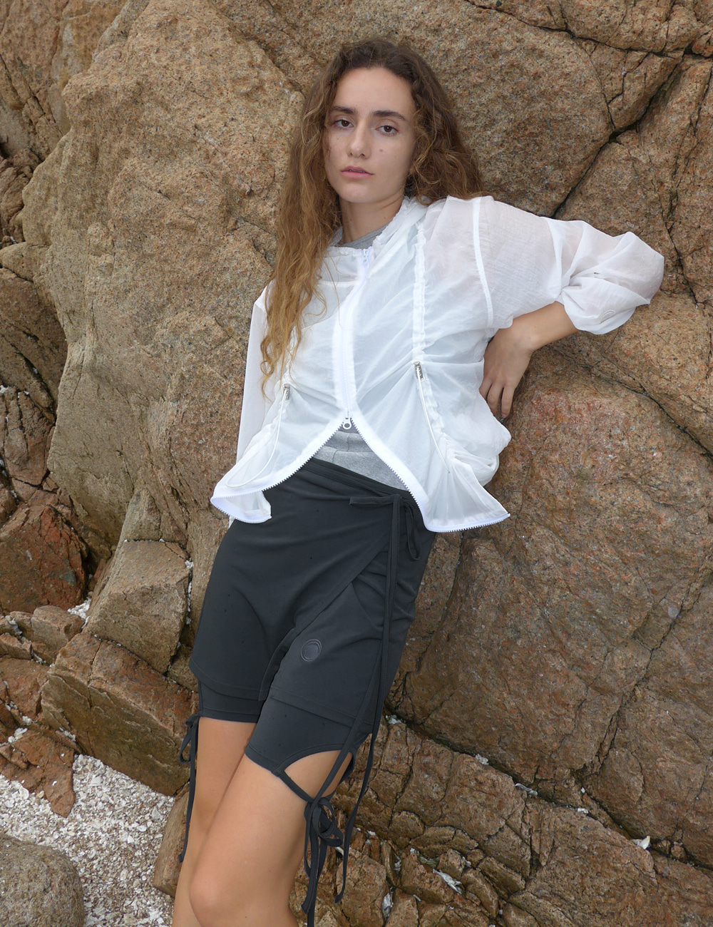 Tie Shorts &amp; Wrap Skirt Set_Grey