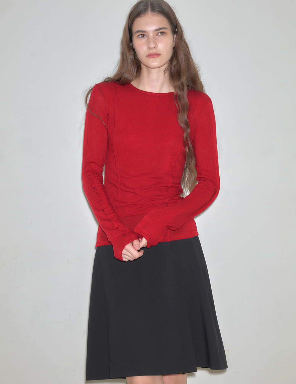 Basic Wool Pintuck Top_Red