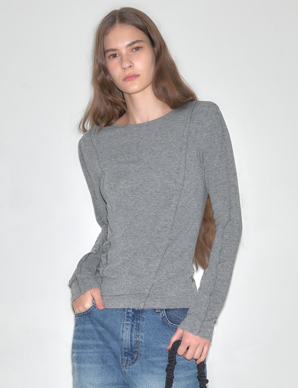 Basic Wool Pintuck Top_Grey