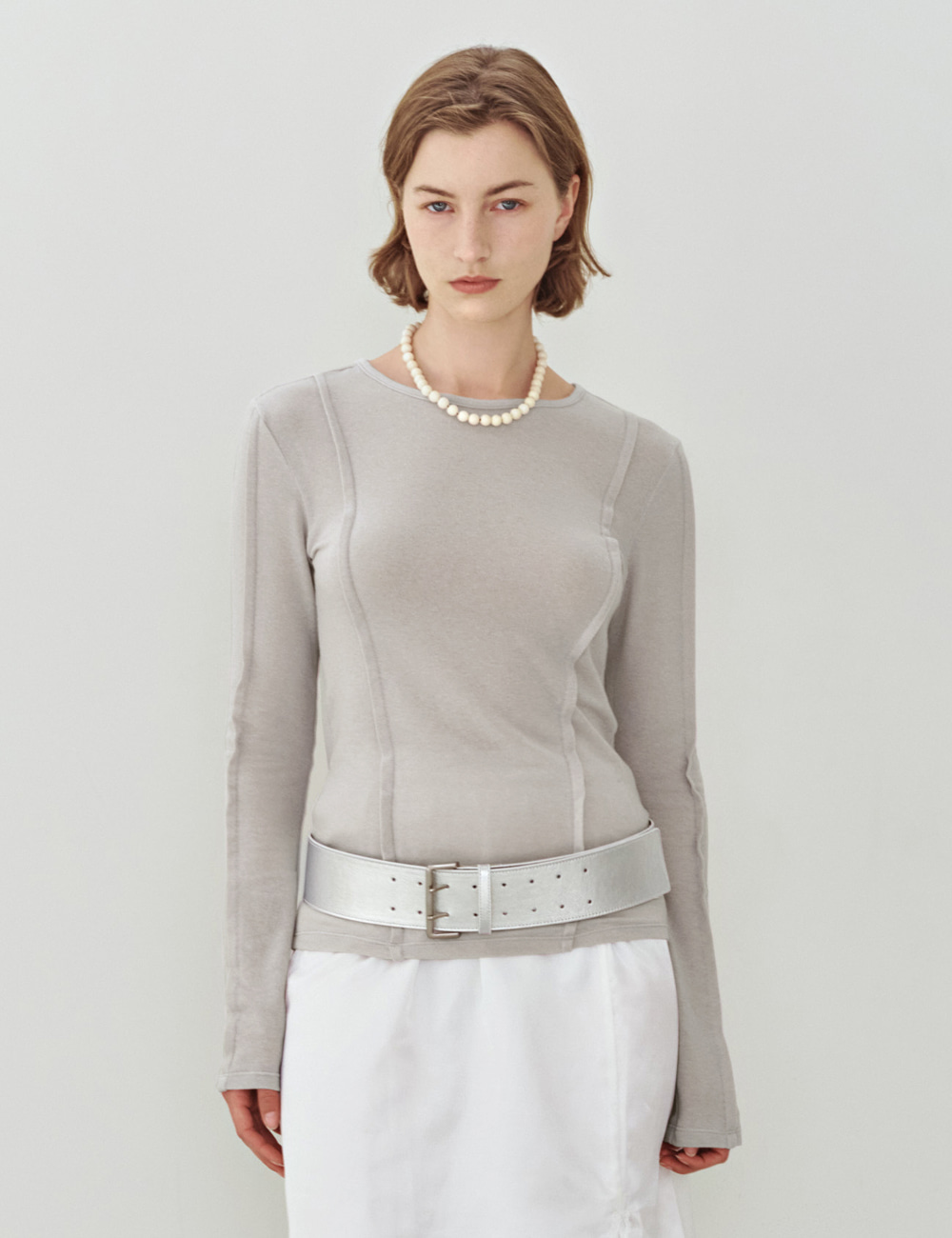 Basic Wool Pintuck Top_Light Grey