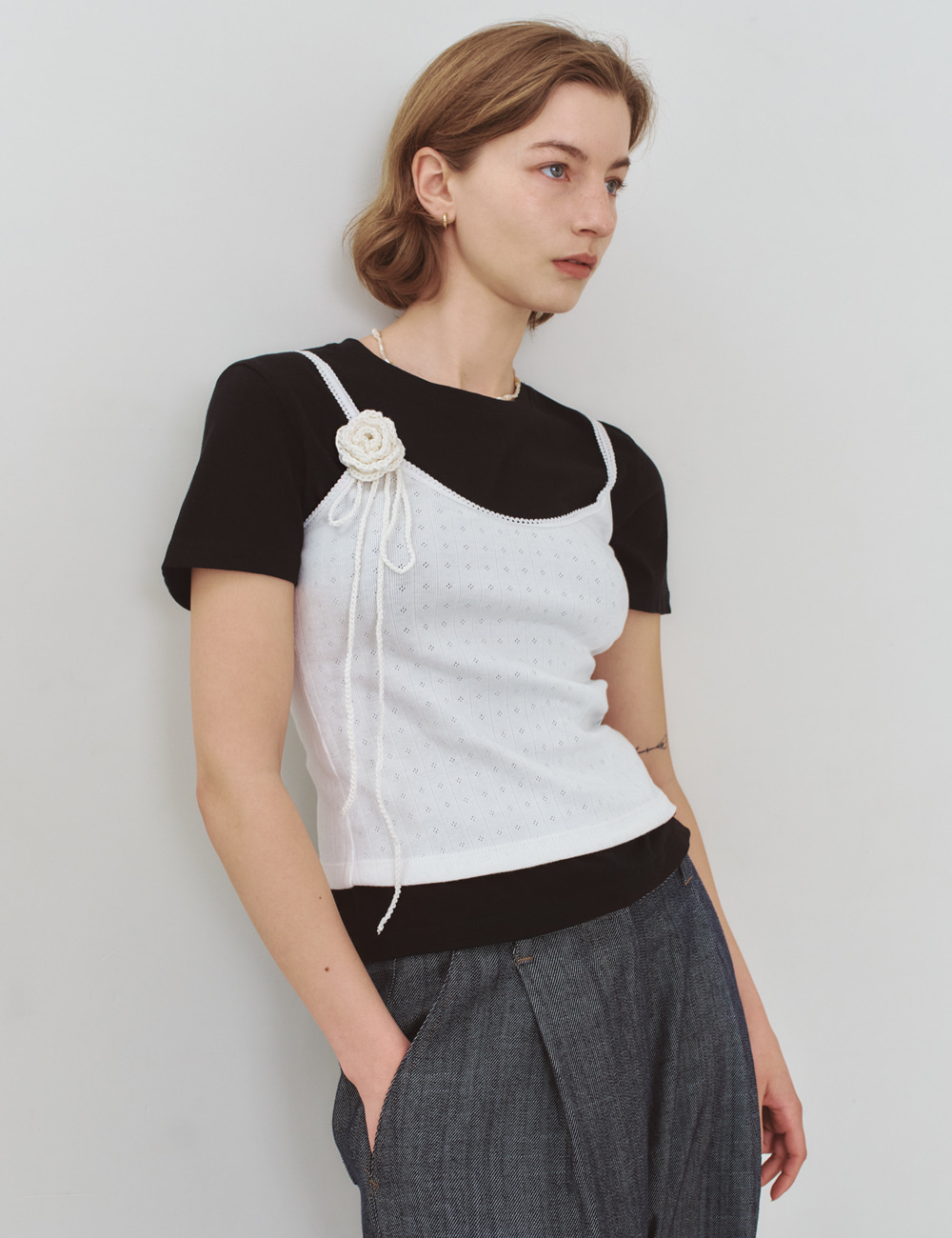 Versatile Knit Rose Necklace &amp; Belt_Cream