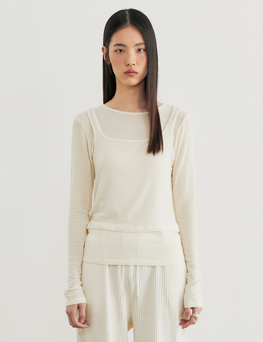 Wool Long Sleeve Cami Set_Cream