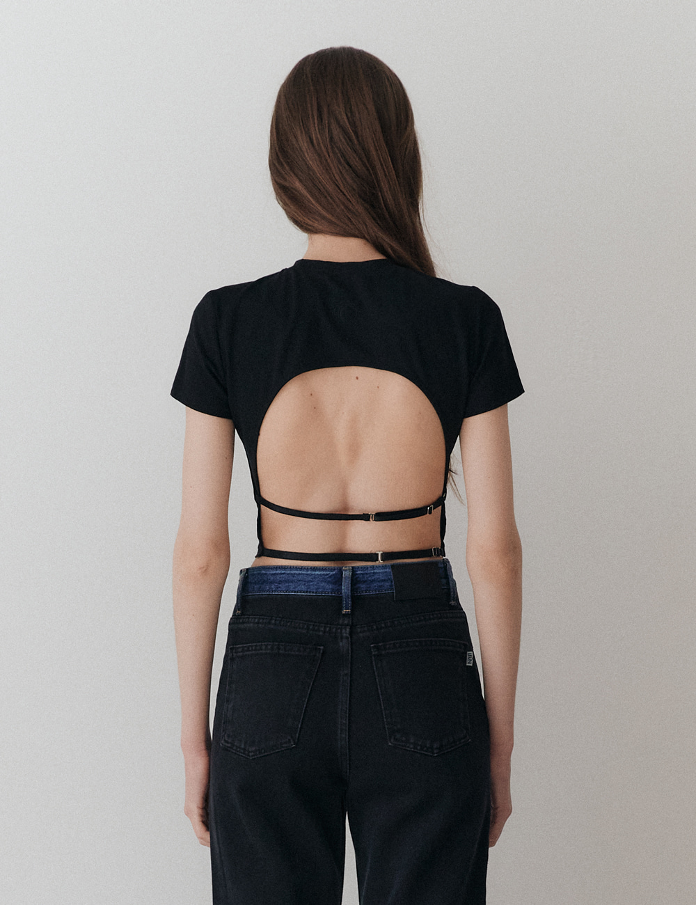Double Strap Backless Crop Top_Black
